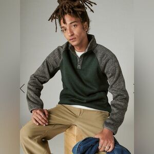 NEW w/ Tags LUCKY BRAND los feliz fleece half zip colorblock green/gray Men’s L